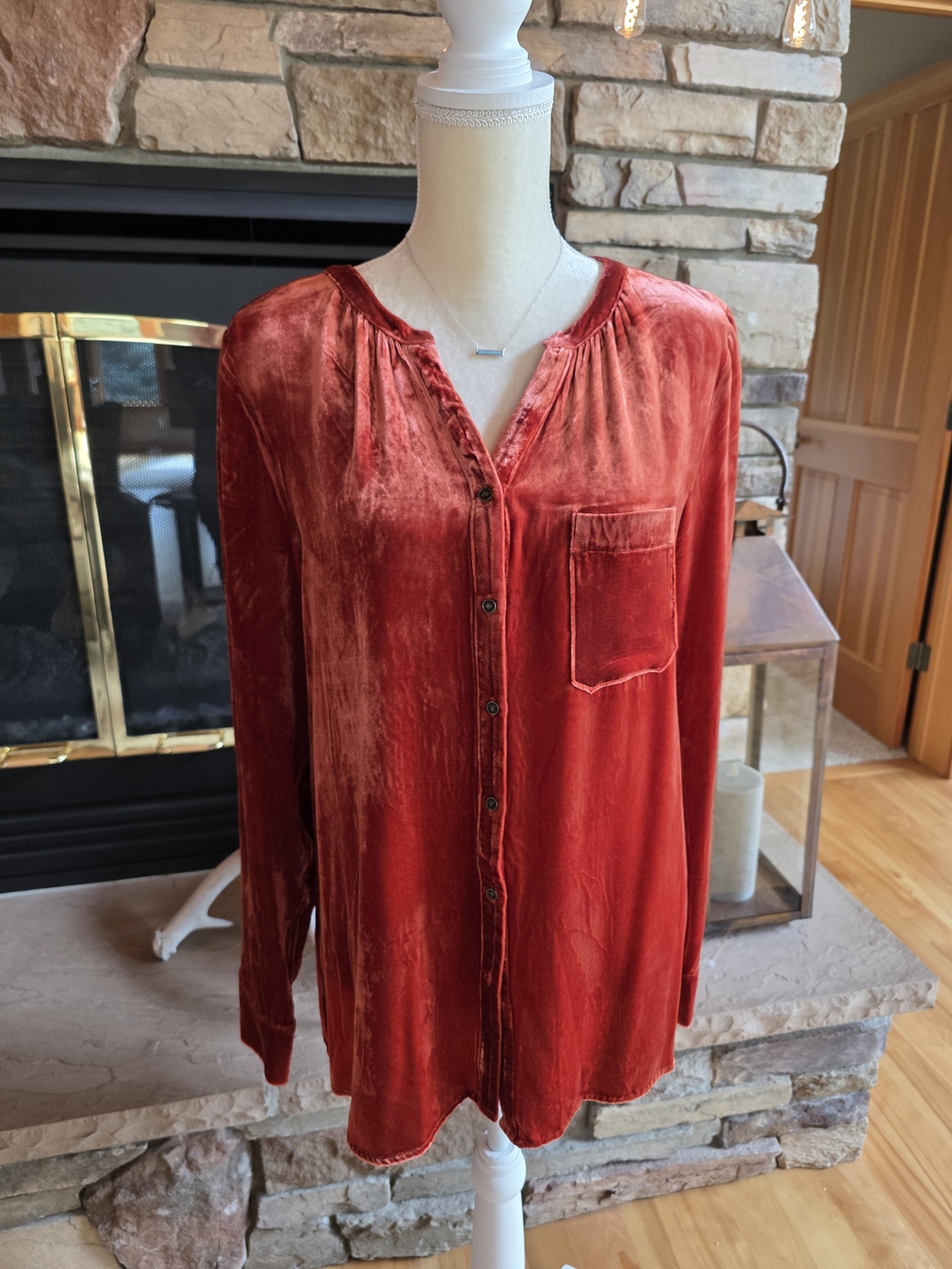Sundance Boho Rust Velvet Button Down Shirt